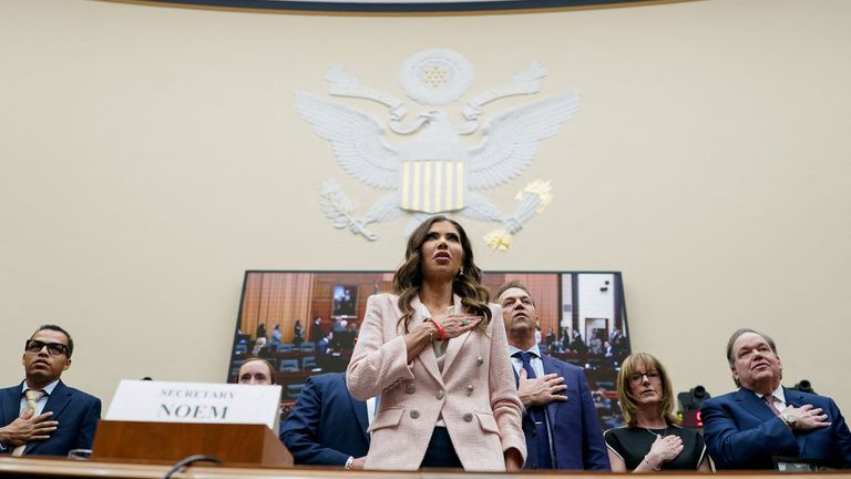 Kristi Noem appearing before a House Judiciary Committee at Congress on Wednesday. Pic: Reuters