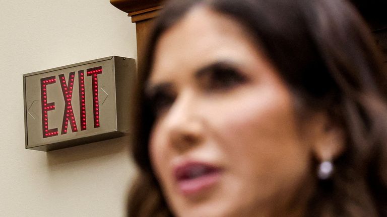 Kristi Noem testifying before Congress yesterday. Pic: Reuters