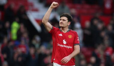 Maguire celebrates after a game against Fulham last month. Pic: Reuters