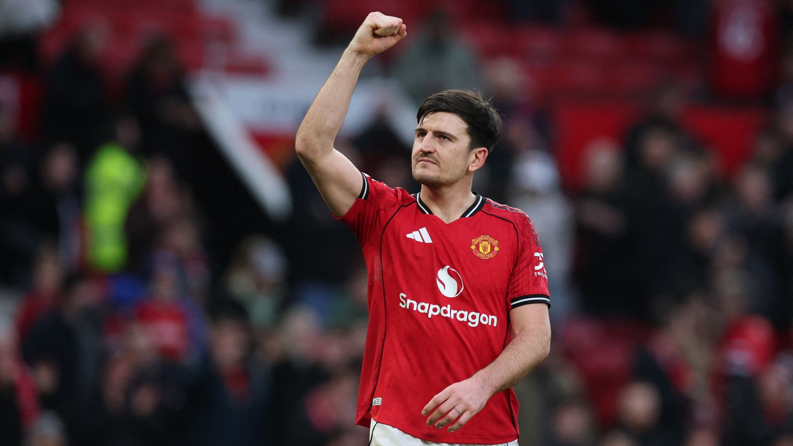 Maguire celebrates after a game against Fulham last month. Pic: Reuters