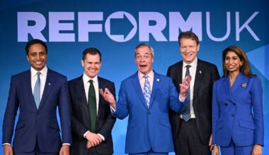 Nigel Farage could be on course for Downing Street, polling suggests. Pic: Reuters