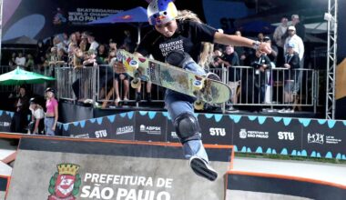 Sky Brown competes in the women's park finals of the Skateboarding World Championships in Sao Paulo. Pic: AP