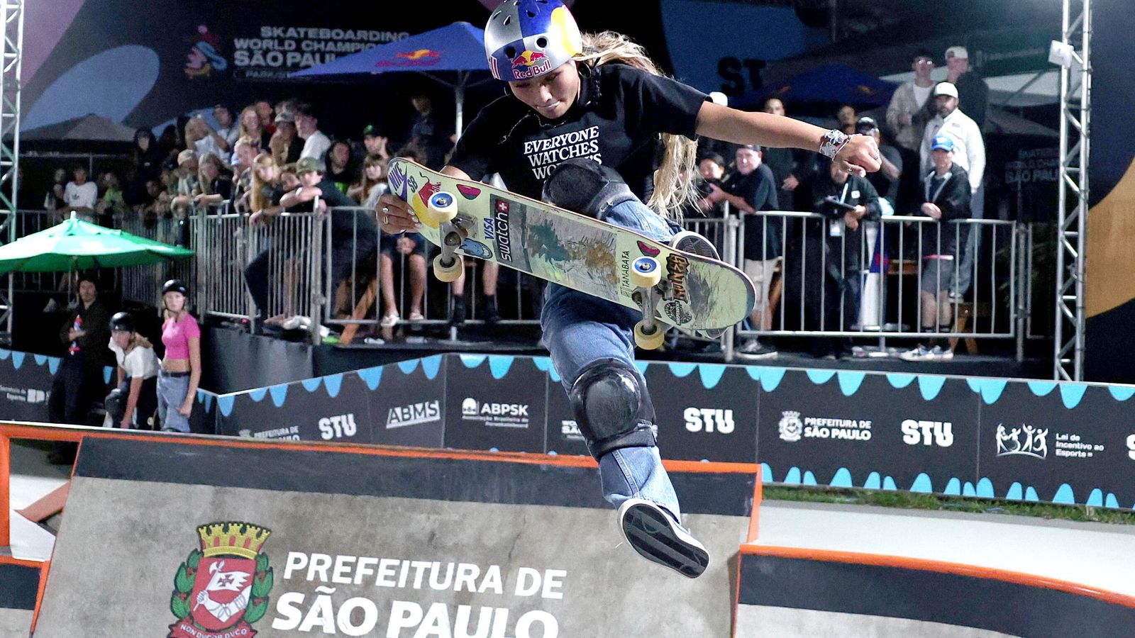 Sky Brown competes in the women's park finals of the Skateboarding World Championships in Sao Paulo. Pic: AP