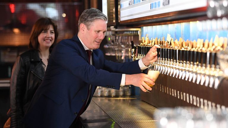 Labour leader Keir Starmer visiting a BrewDog pub during the pandemic. Pic: PA