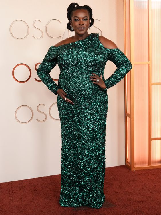 British hope Wunmi Mosaku, absolutely glowing in green and sparkles. Pic: AP