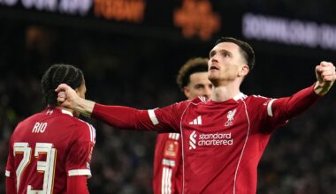 Andy Robertson celebrates his goal for Liverpool against Wolves