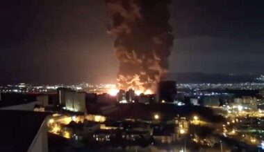 Oil facilities in Tehran on fire after U.S./Israel air strikes. March 2026 (Source: Social media)