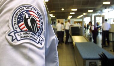 A Transportation Security Administration officer looks over passenger security checkpoint during a tour of the Emergency Preparedness and Domestic Security Program at Los Angeles International Airport 06 March 2003. (Photo by LEE CELANO/AFP via Getty Images)