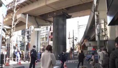 Underground pipe rises out of Osaka sewer construction site