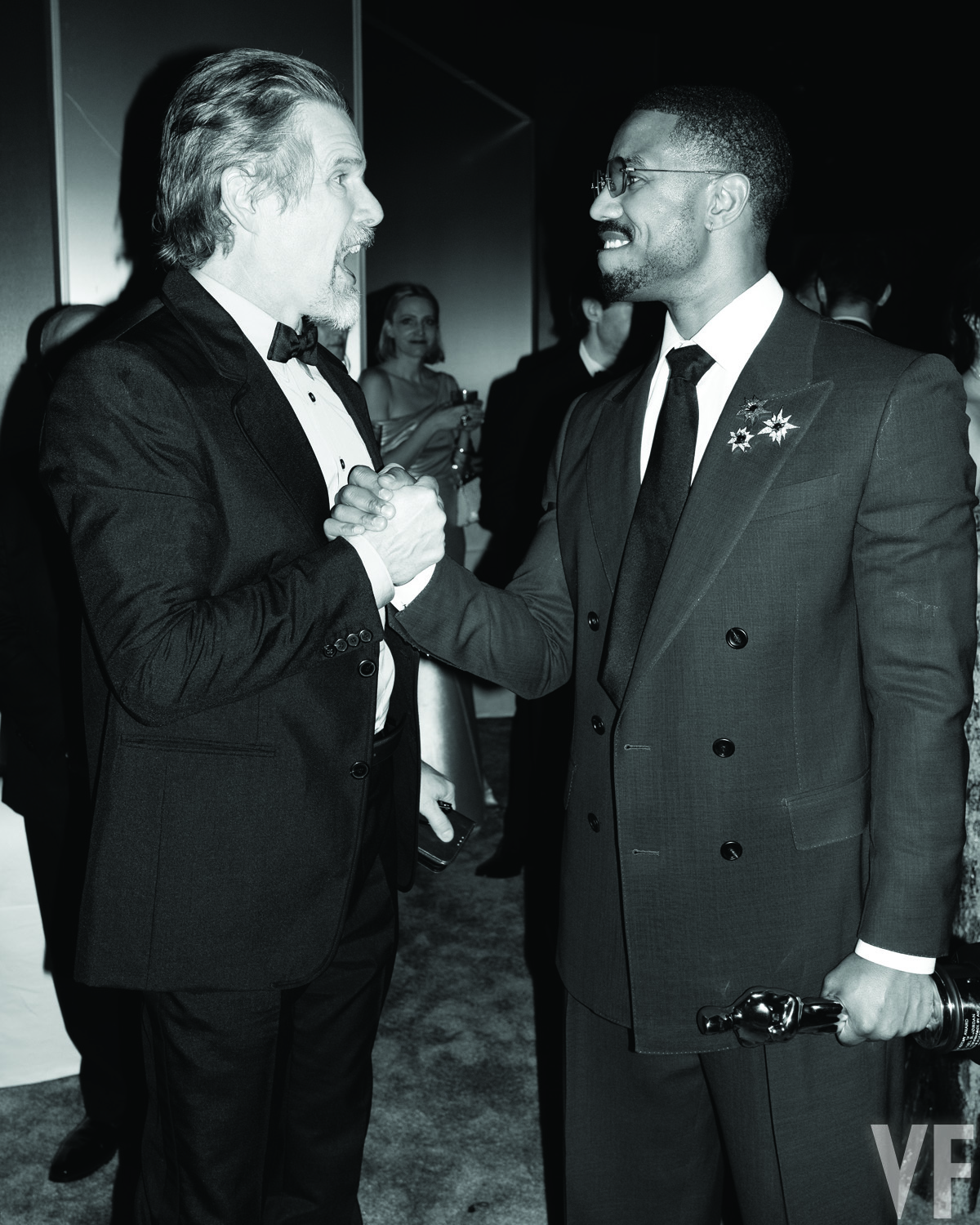 Ethan Hawke and Michael B. Jordan attend the Vanity Fair Oscars after party.