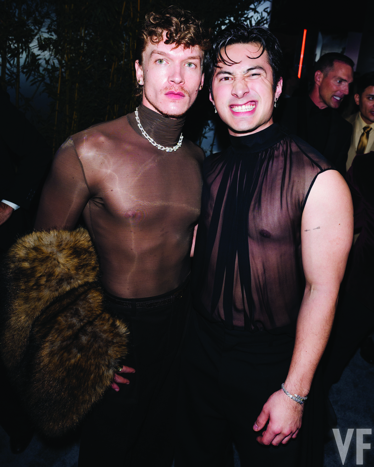 Connor Storrie and Hudson Williams attend the Vanity Fair Oscars after party.