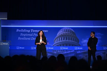 Rula Daoud, co-director of Standing Together, speaking at the J Street conference in Washington, on Satuday.