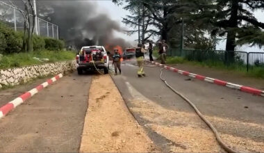 Israeli firefighters battle vehicles blaze after missile attack from Lebano | Israel attacks Lebanon