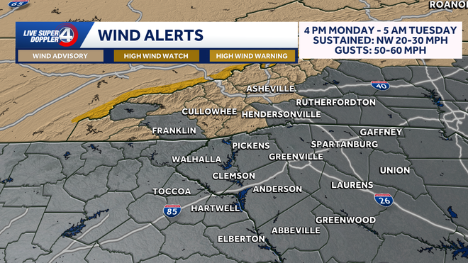 Mountain Wind Advisory A Wind Advisory is in place for the highlighted areas above 3500 feet. Wind gusts of 50-60 mph are expected.