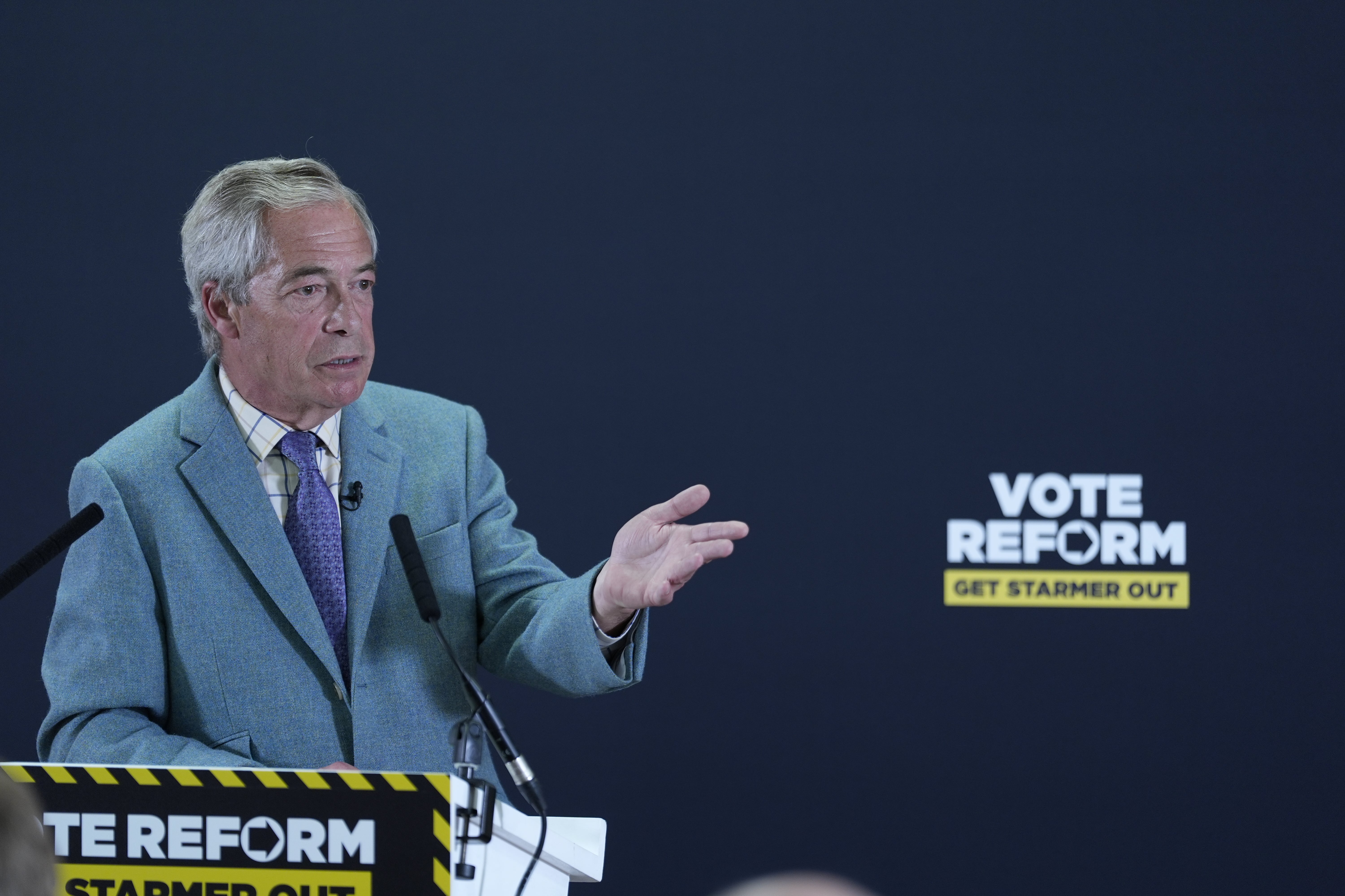 Reform UK leader Nigel Farage speaking at Dodworth Central Social club in Barnsley