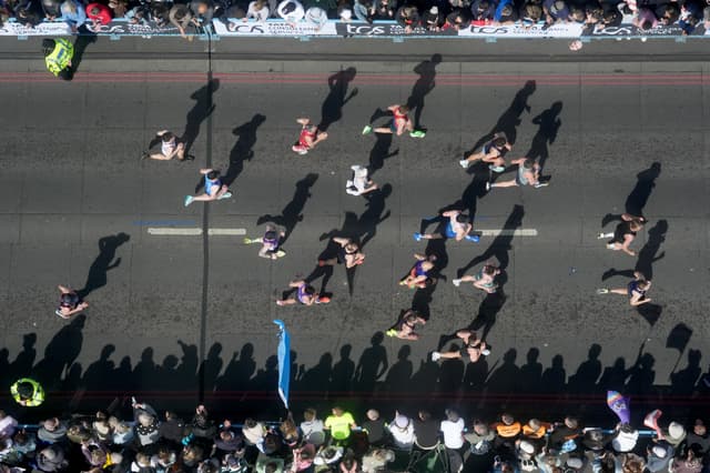 <p>An aerial view view of runners crossing Tower Bridge during the 2026 TCS London Marathon. Picture date: Sunday April 26, 2026.</p>