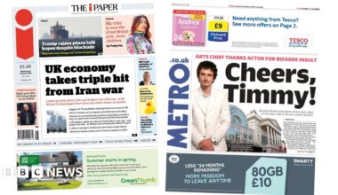 "UK economy takes triple hit from Iran war," reads the headline on the front page of the i paper.