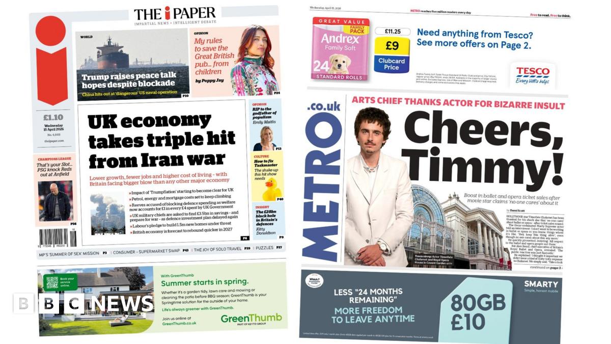 "UK economy takes triple hit from Iran war," reads the headline on the front page of the i paper.