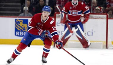 Canadiens defenceman Kaiden Guhle skates against the Boston Bruins in Montreal on March 17, 2026.