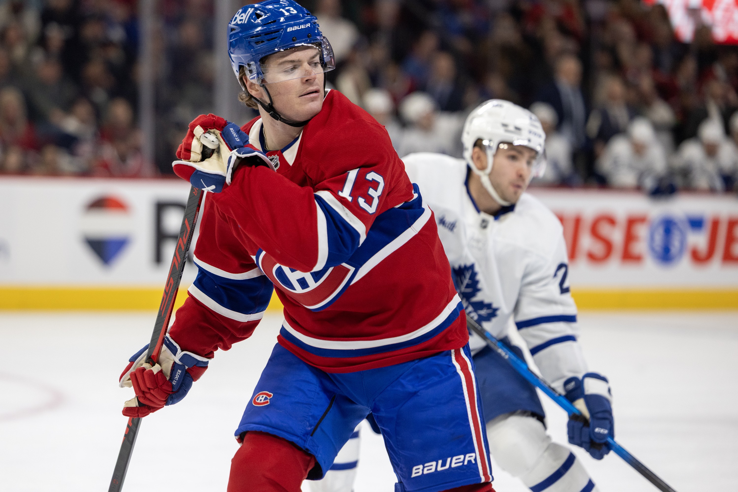 Canadiens winger Cole Caufield follows play during third period against the Toronto Maple Leafs in Montreal on March 10.