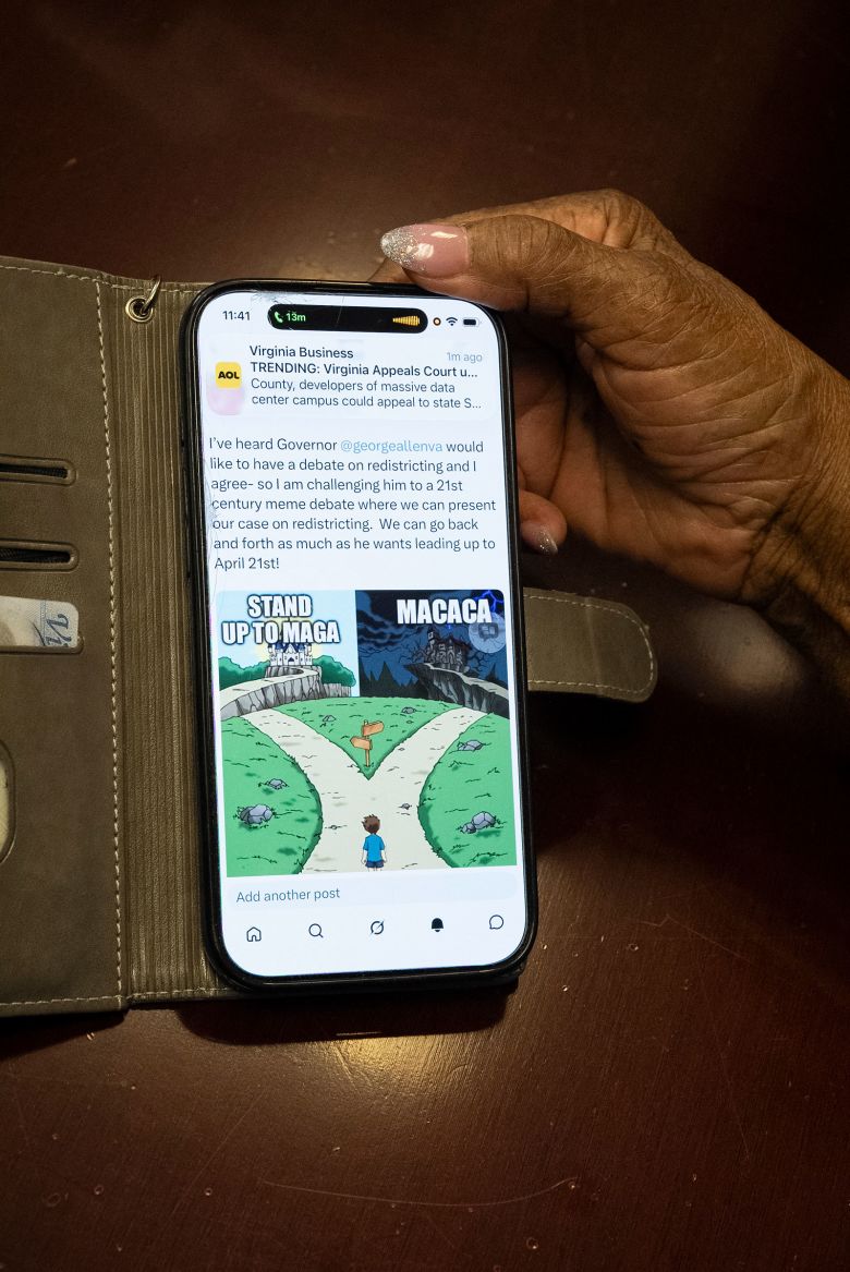 Lucas shows her social media as she talks about using it to fight for redistricting.