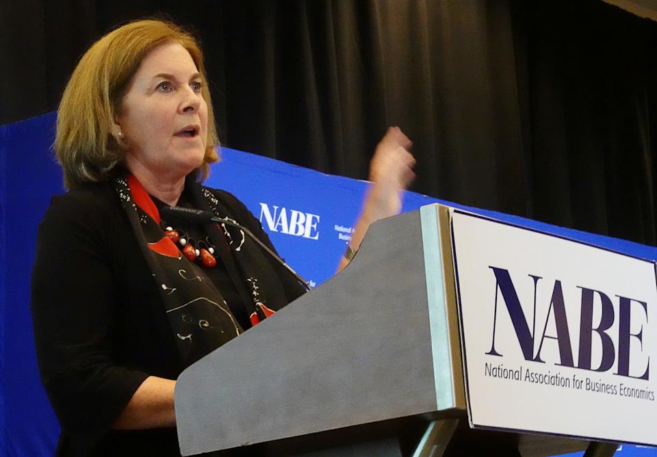 Kansas City Federal Reserve Bank President Esther George addresses the National Association for Business Economics in Denver, Colorado, U.S. October 6, 2019. REUTERS/Ann Saphir