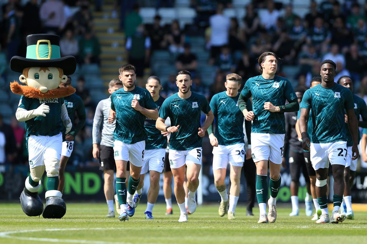 Argyle's players finish their warm-up before the League One game against Port Vale at Home Park on 25 April 2026 - Photo: Dave Rowntree/PPAUK