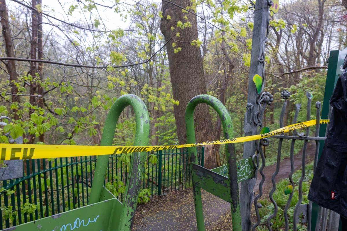 Police remain at a cordon around St Annes Woods in Bristol on Friday, 3 April