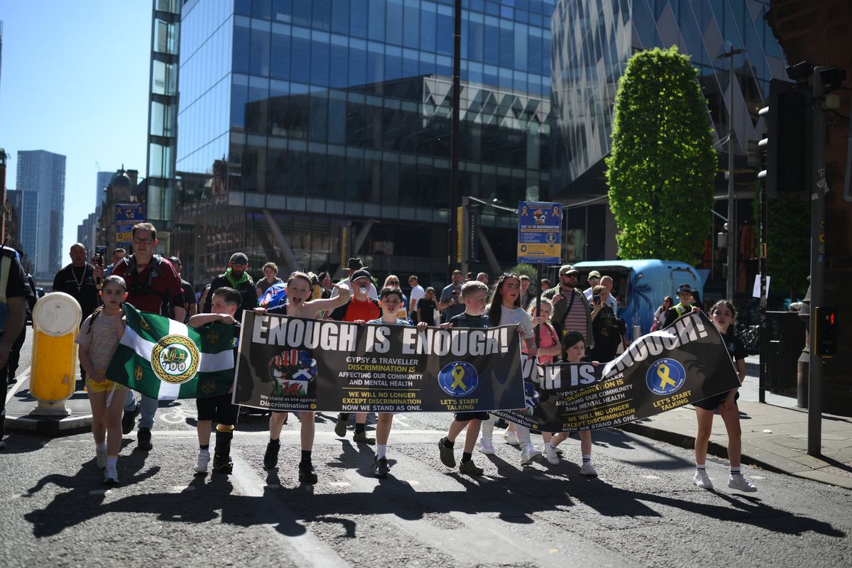 The protest makes its way down Deansgate