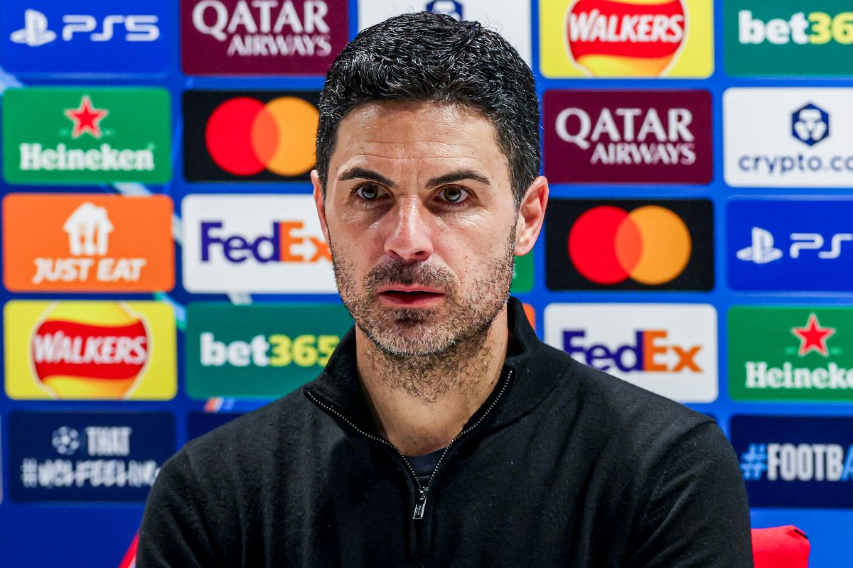Arsenal head coach Mikel Arteta attends a press conference