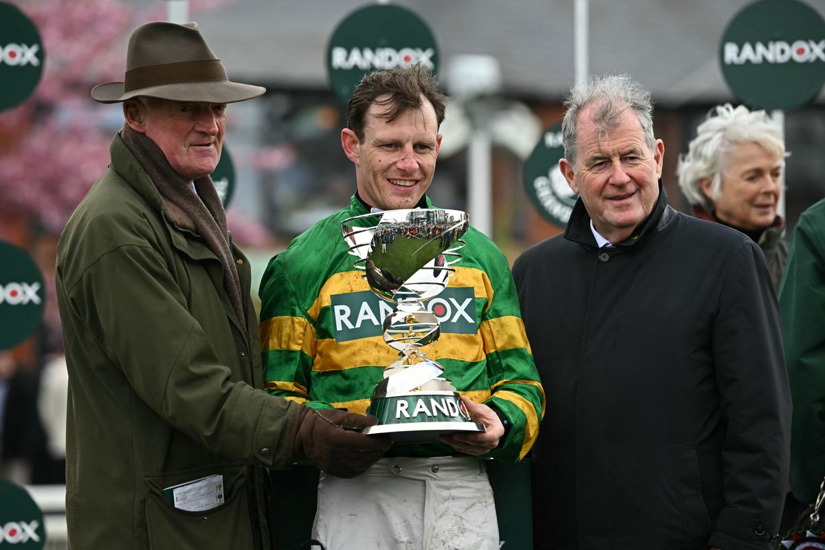 Willie Mullins, Paul Townend and JP McManus with the Grand National trophy