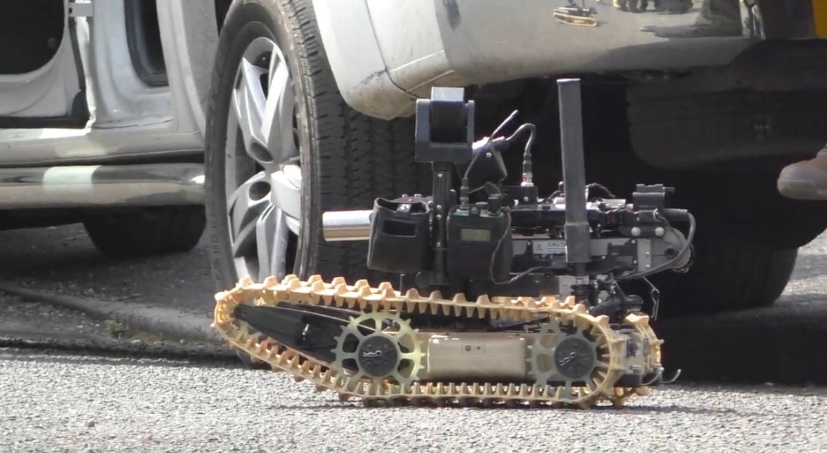 The EOD robot was pictured at the scene