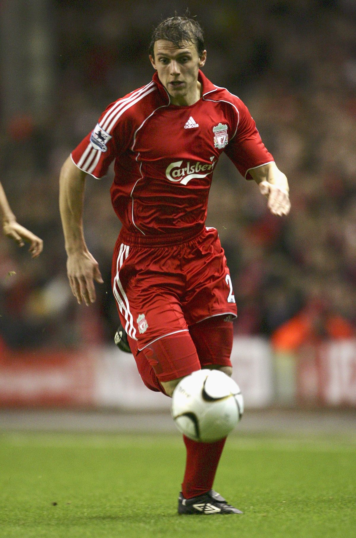 Stephen Warnock of Liverpool in action during the Carling Cup quarter final match between Liverpool and Arsenal at Anfield on January 9, 2007 in Liverpool, England