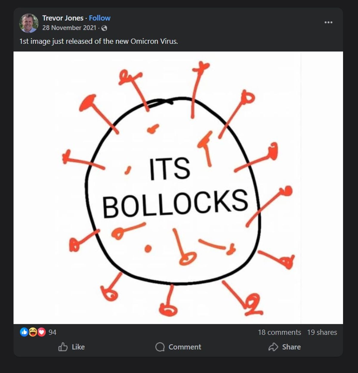 A Facebook post by Trevor Jones, Reform UK candidate in Tonge with the Haulgh in Bolton