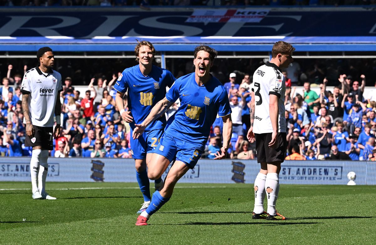 Phil Neumann of Birmingham City celebrates scoring against Bristol City