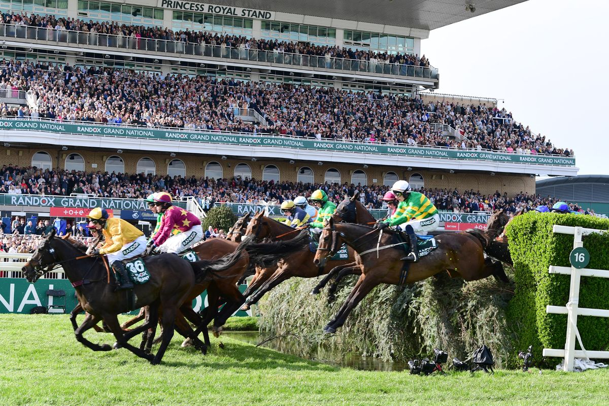 The field negotiates the Water jump with I Am Maximus (far right) in the mix