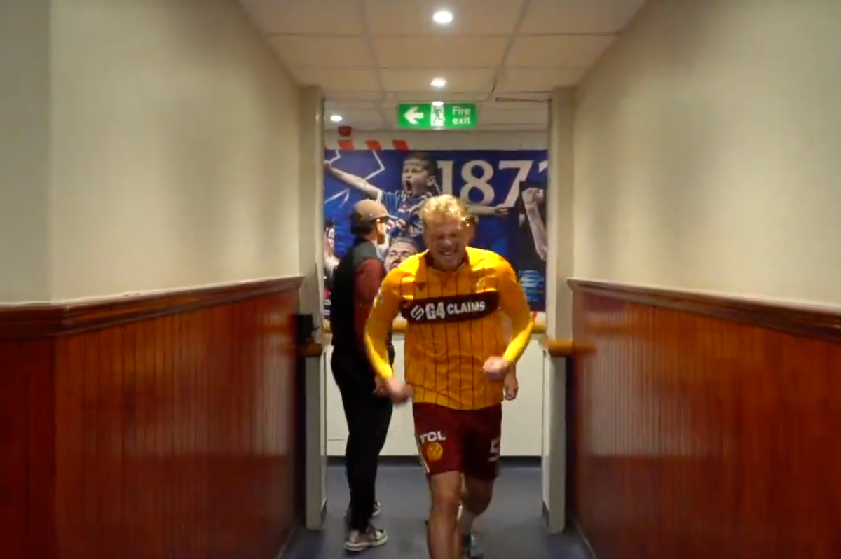 Stephen Welsh celebrates after Motherwell's win over Rangers