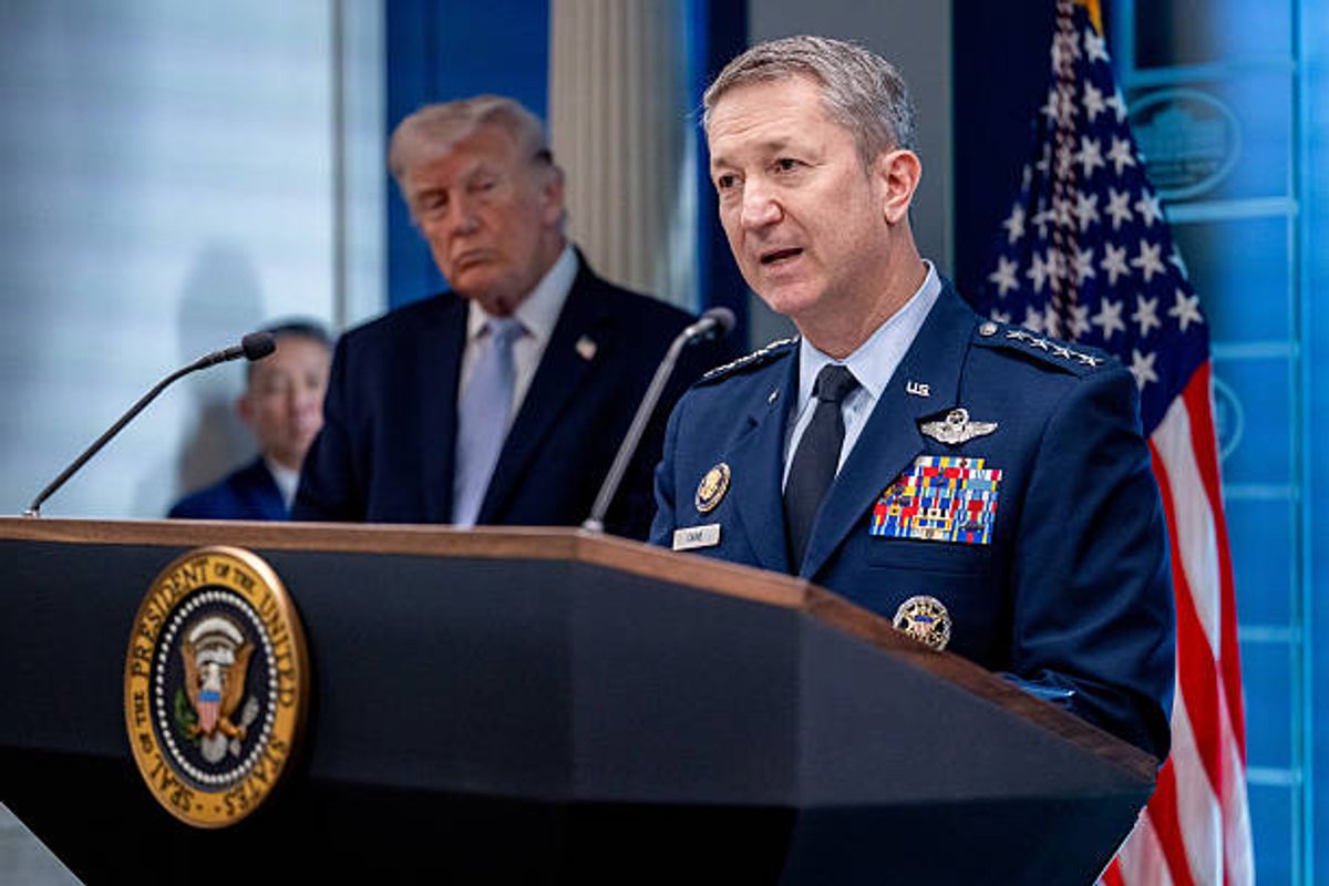 US President Donald Trump and Chairman of the Joint Chiefs of Staff Dan Caine (file image)