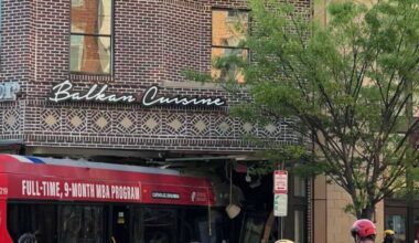 Bus Driver Crashed Into Ambar Balkan Cuisine after car driver, allegedly, ran a red light.