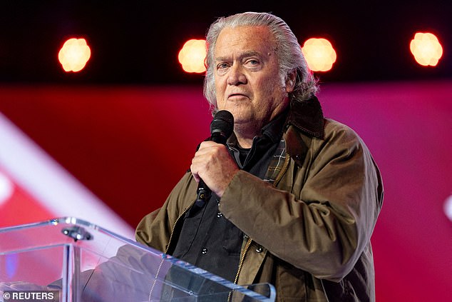 Steve Bannon speaks during AmericaFest, the first Turning Point USA summit since the death of Charlie Kirk, in Phoenix, Arizona, US December 19, 2025