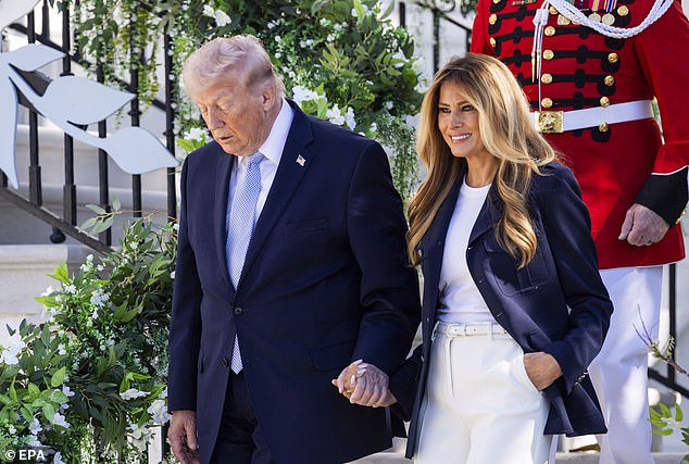 Trump and First Lady Melania Trump arrive for the annual Easter Egg Roll