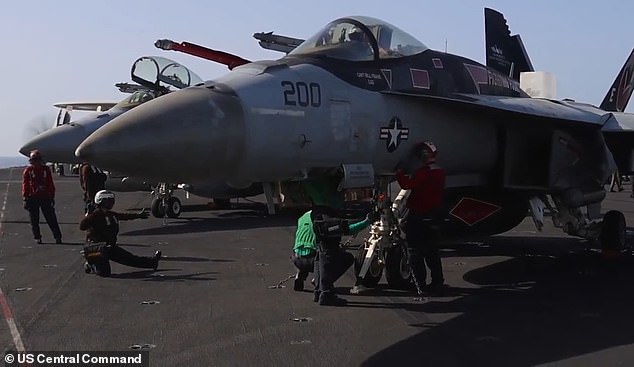 US Navy fighter jets take off from USS Abraham Lincoln (CVN 72) during Operation Epic Fury
