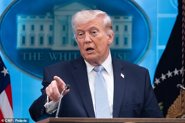 Trump during a press conference in the James Brady Briefing Room of the White House in Washington, DC, on April 6
