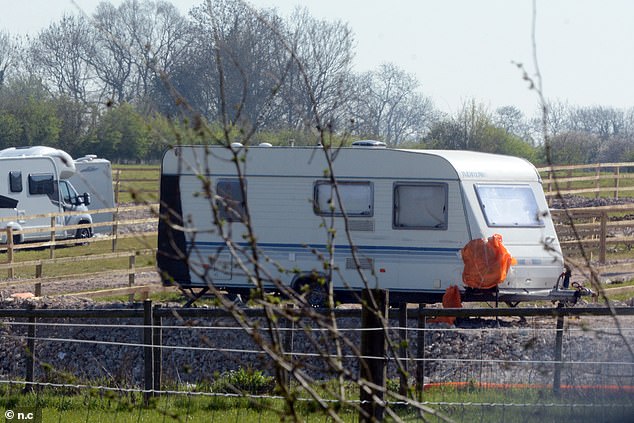 A caravan on the site in Hertfordshire after more mobile homes appeared on the green space. The travellers launched their land grab over the Bank Holiday weekend in the hope that council bosses would be slow to react, it is understood
