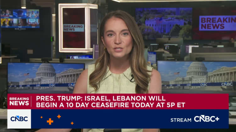 President Trump: Israel, Lebanon will begin a 10 day ceasefire today at 5 p.m. ET