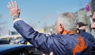 Iran's exiled crown prince Reza Pahlavi splattered with red liquid in Berlin