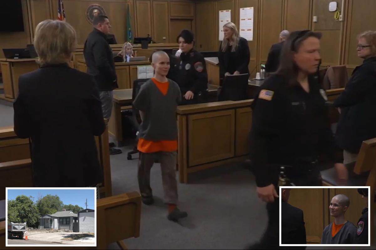 Bald killer Alyssa Bradburn smiles as prosecutors reveal what she did before dad walked in