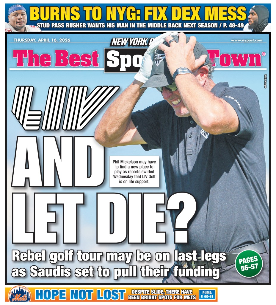The back cover of the New York Post for early editions on April 16, 2026.