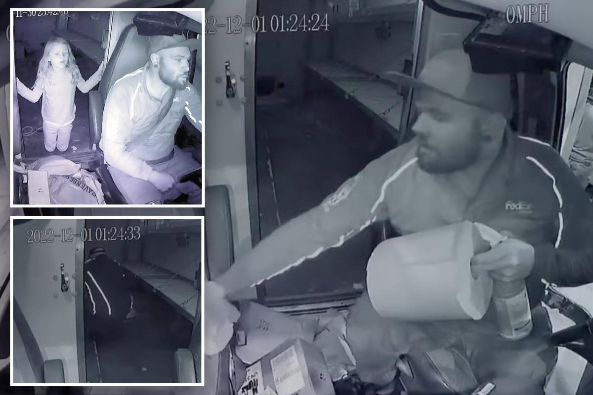 Killer FedEx driver Tanner Horner seen cleaning truck after killing Athena Strand in disturbing security footage