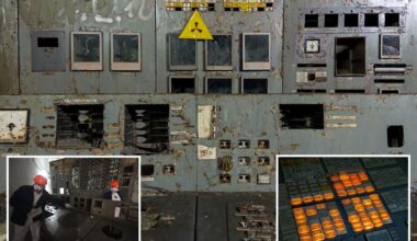 Eerie photos of abandoned Chernobyl plant show lights still glowing on nuclear control panel